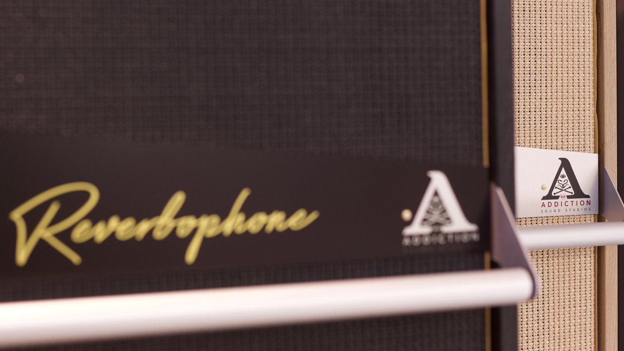 A Reverbophone front sign printed with the Addiction Sound Studios logo