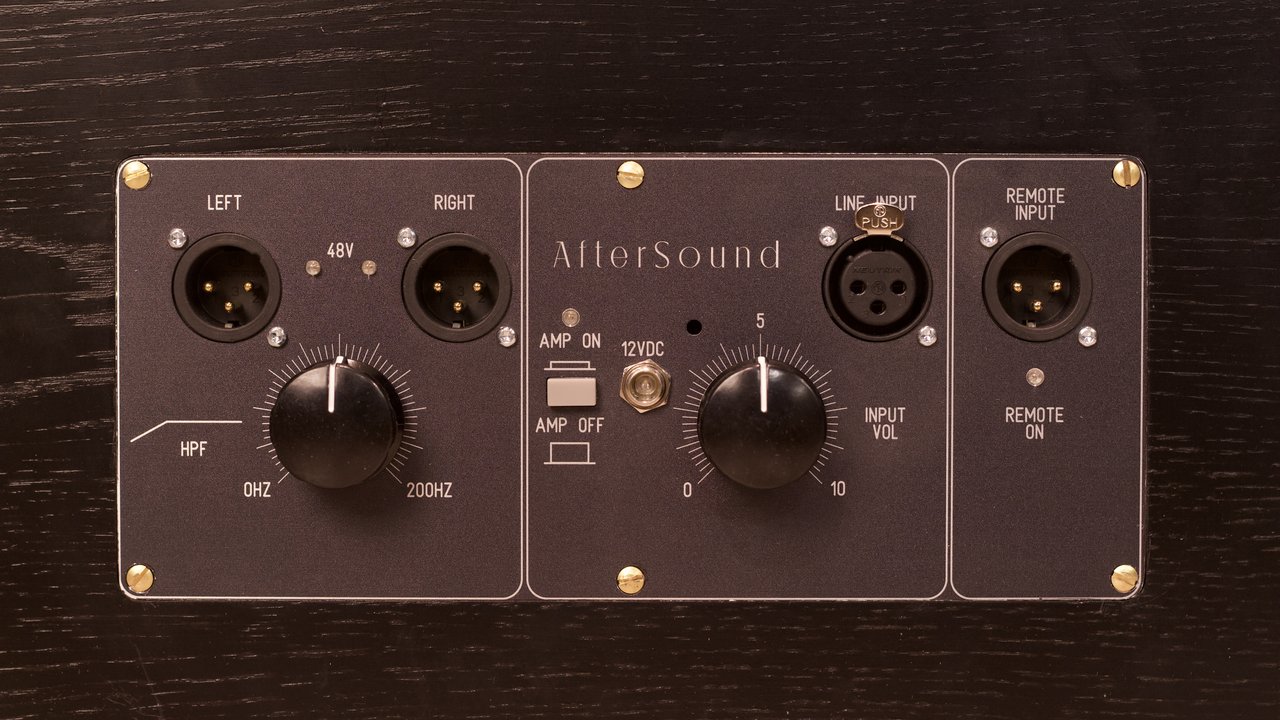 The Reverbophone control panel showing the line input, amplifier switch and phantom-powered outputs
